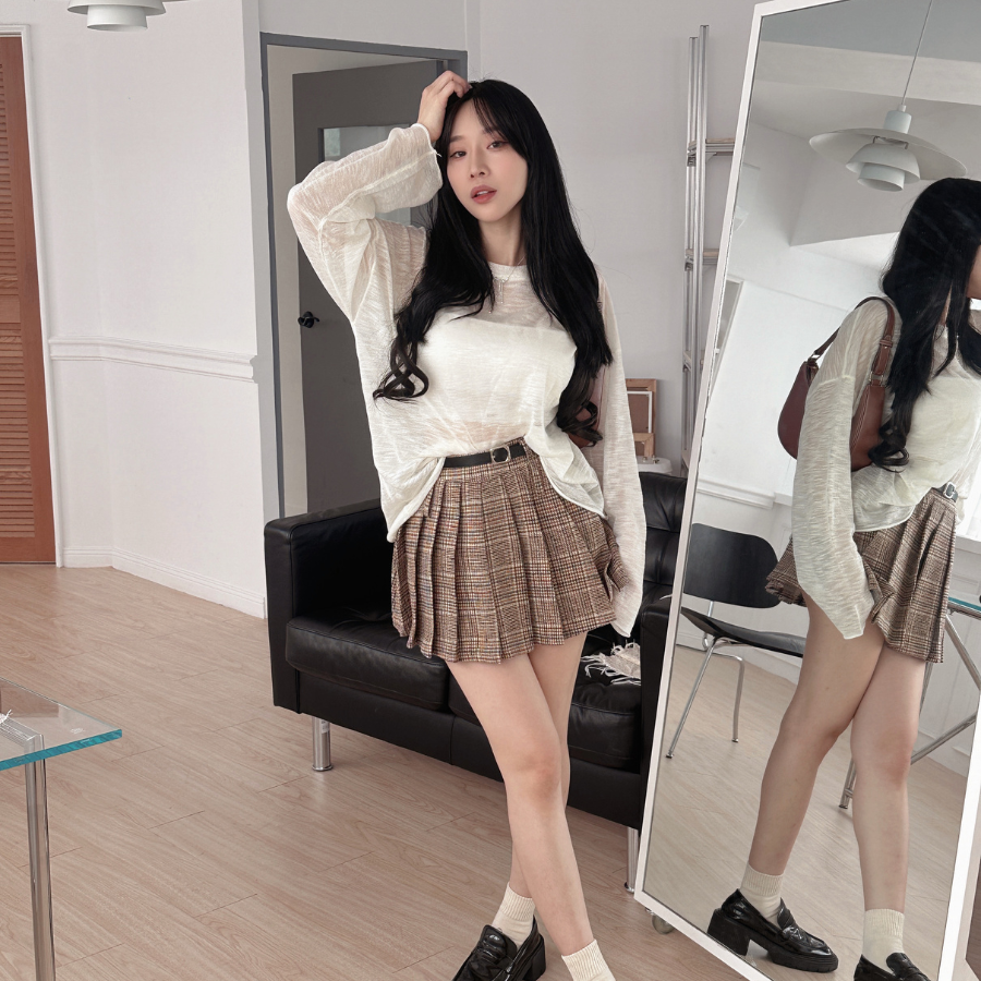 秋冬格紋毛呢百褶裙 毛呢短裙  A字百褶裙 (現貨)