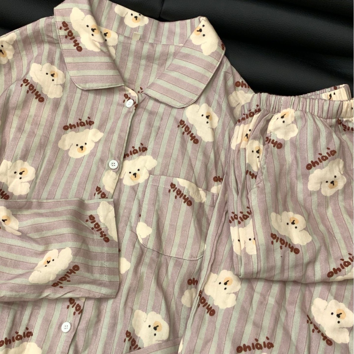 《4842》條紋字母小狗居家睡衣