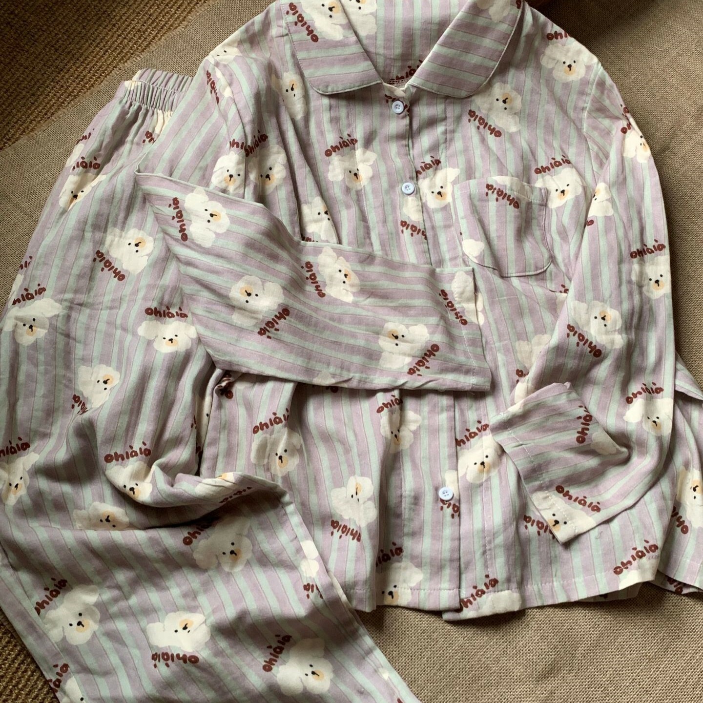 《4842》條紋字母小狗居家睡衣