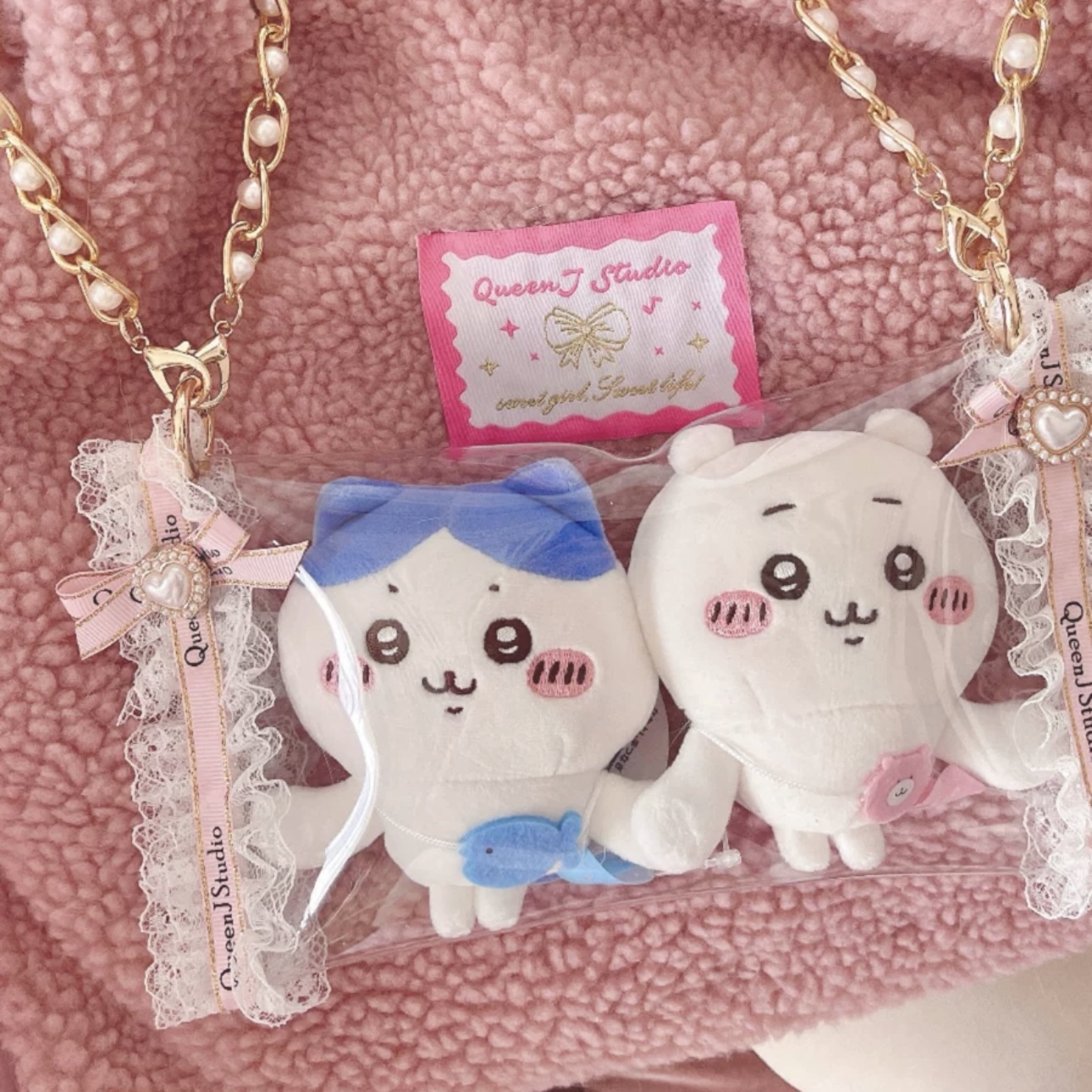 少女風遛娃包 外出小包 痛包 曬娃包 吊飾保護包 珍珠鏈條 蕾絲 原創手作/代購