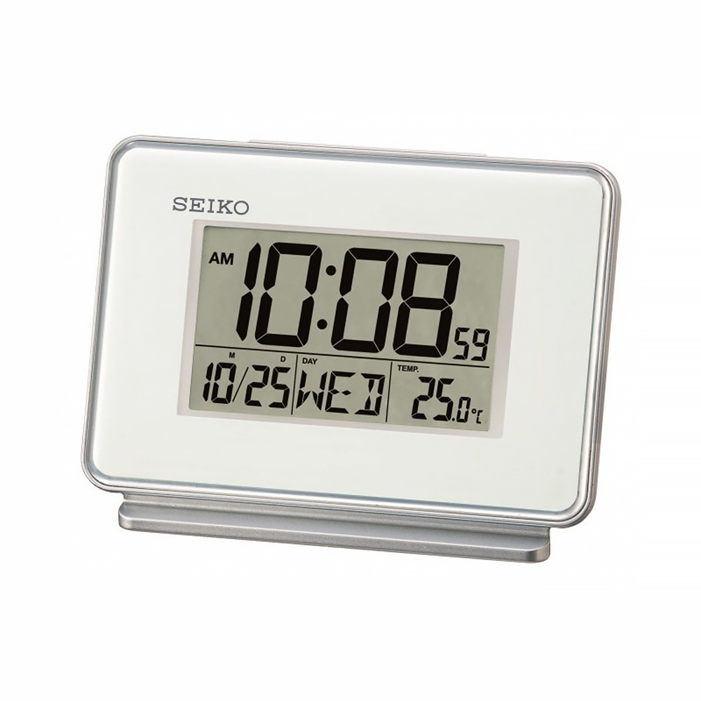 (預購)【SEIKO 精工】QHL068 黑白 時尚 經典 貪睡 日期 溫度 夜光 雙鬧鈴 居家休閒 鬧鐘 電子 時鐘