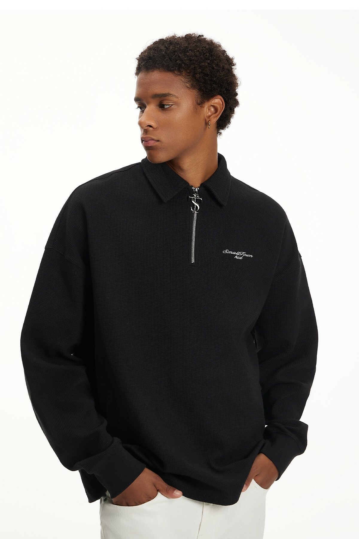 STK SmallTownKid LOGO拉鏈 華夫格 POLO衫