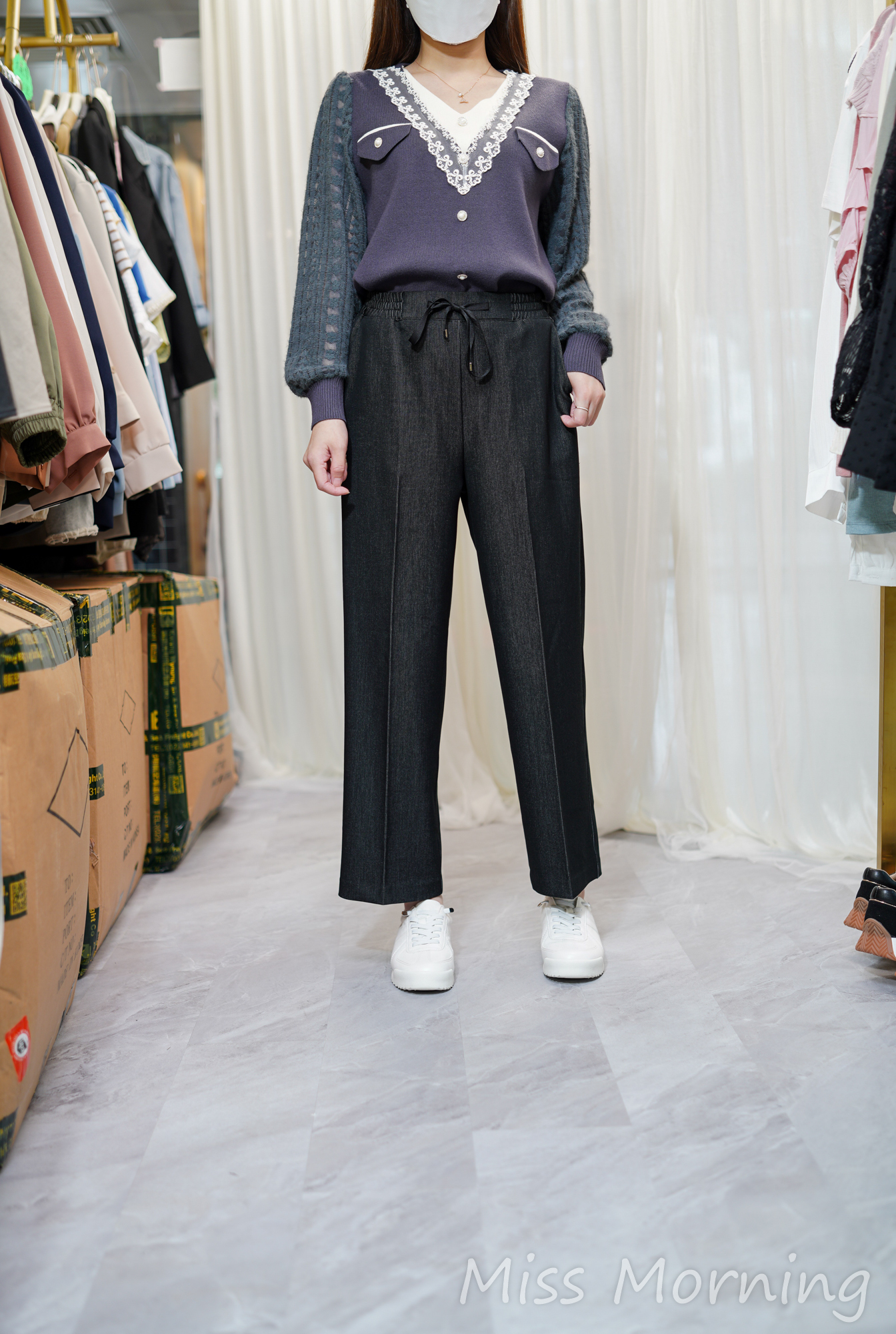 拼色V領密針上衣(14175)