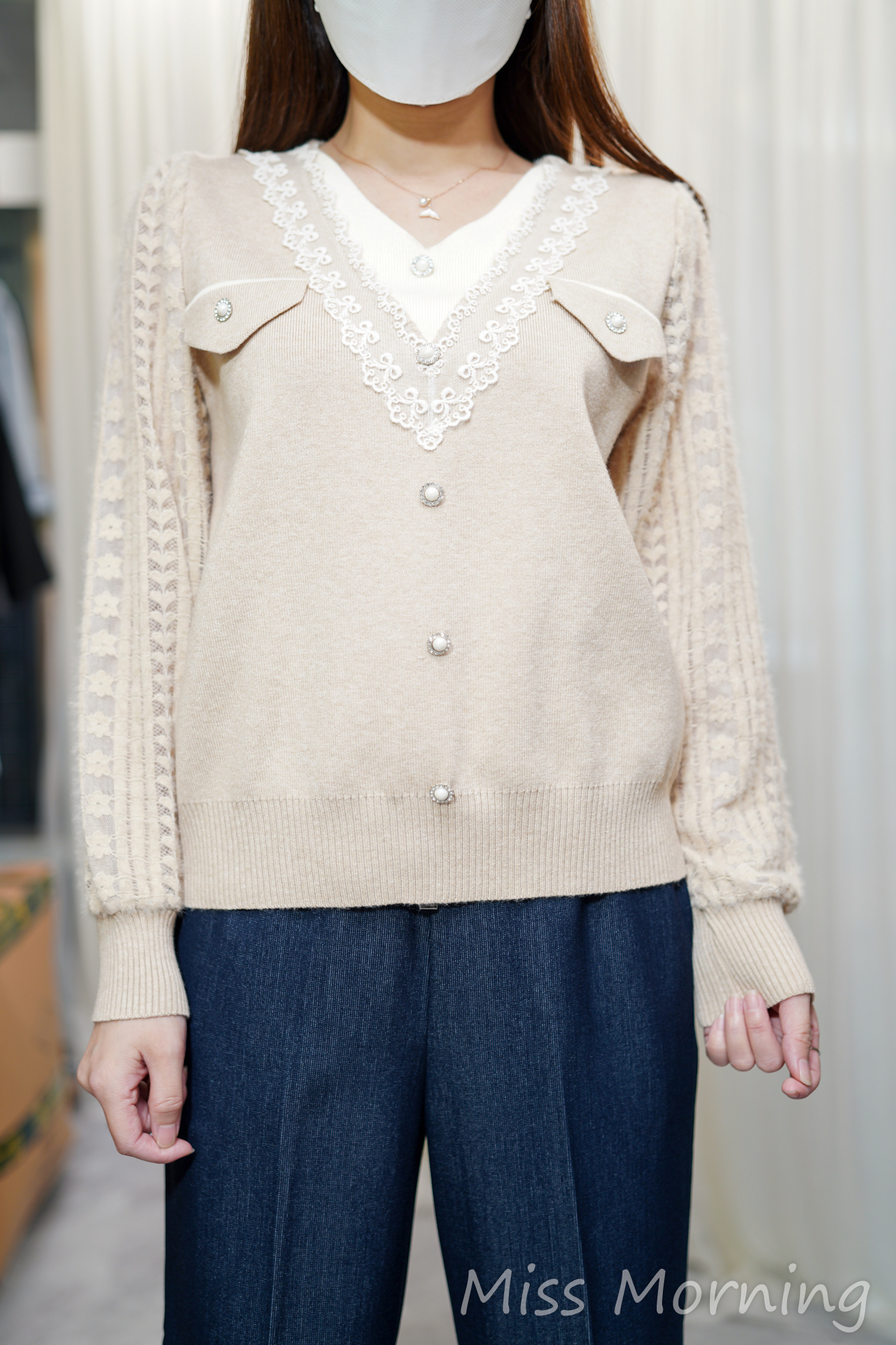 拼色V領密針上衣(14175)