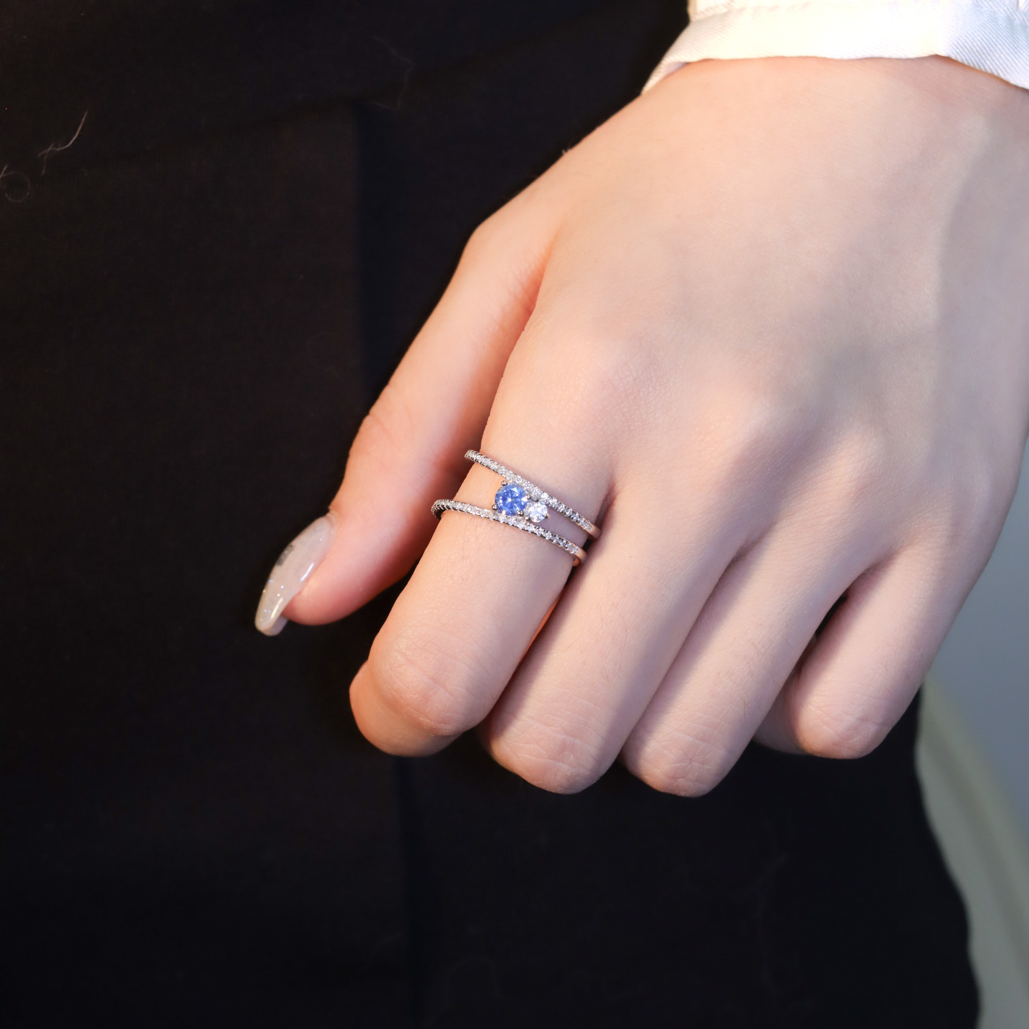 | 925純銀 | 蔚藍依靠雙層戒指 | RI0736 |