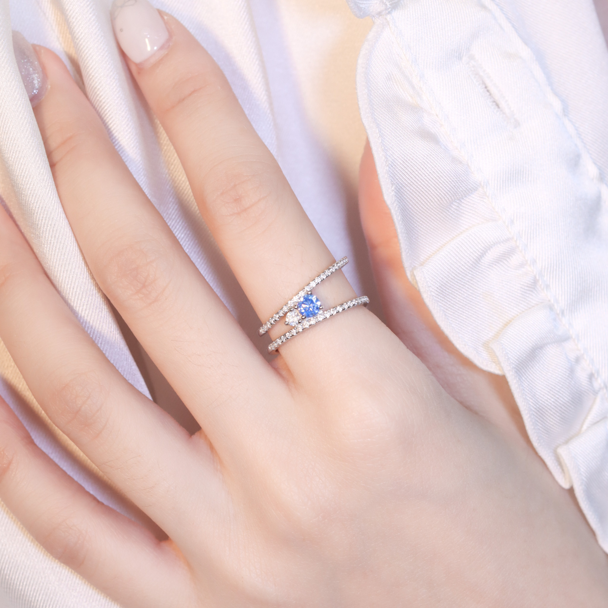 | 925純銀 | 蔚藍依靠雙層戒指 | RI0736 |