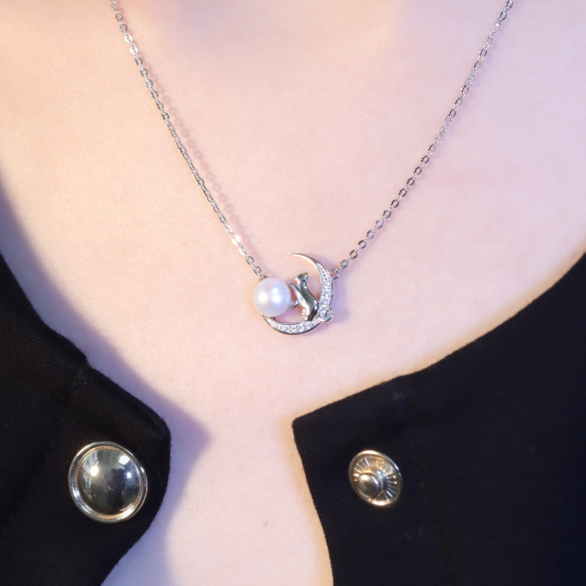 | 925純銀・白金・珍珠 | 珍貴的貓咪珍珠項鍊 | NE1212 |