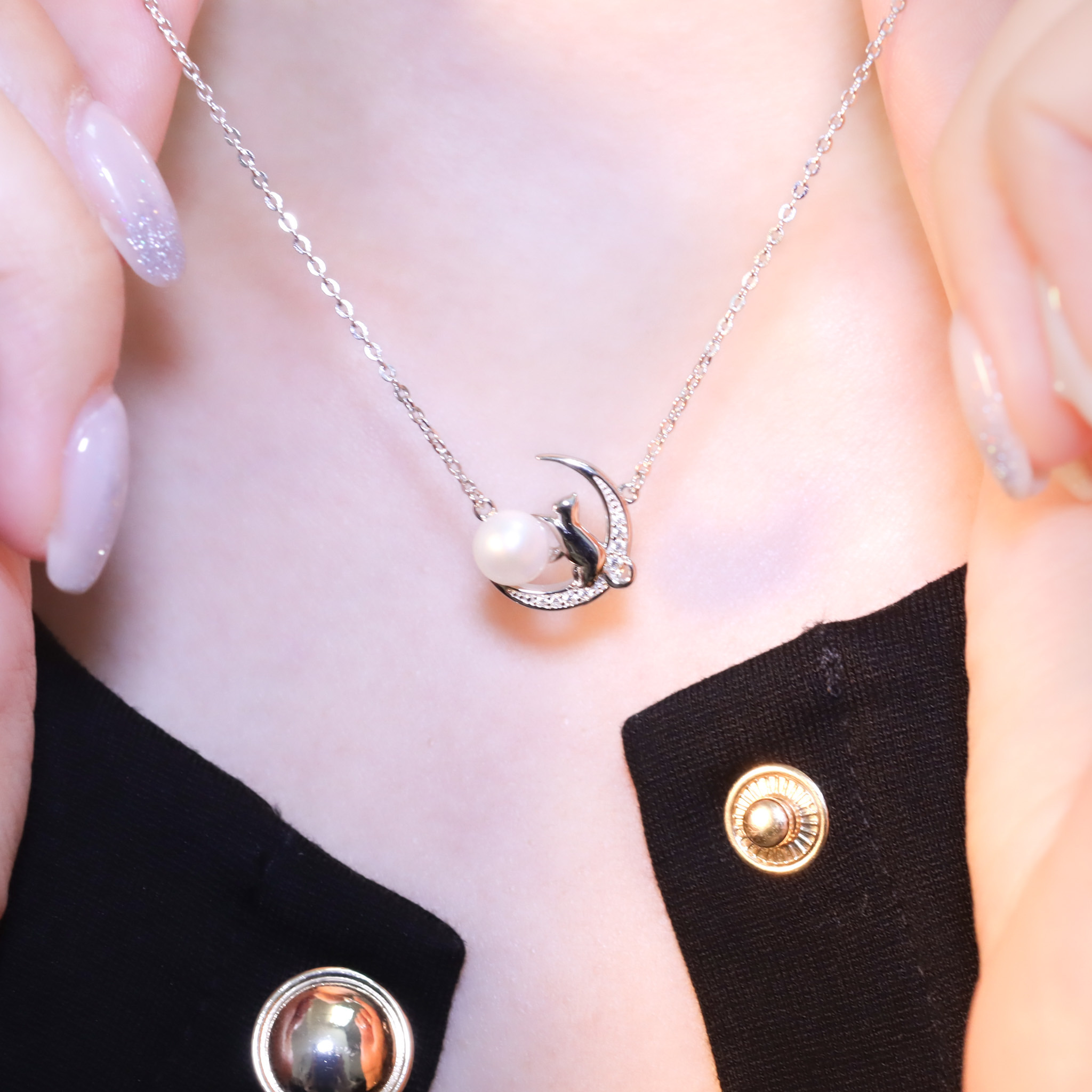 | 925純銀・白金・珍珠 | 珍貴的貓咪珍珠項鍊 | NE1212 |