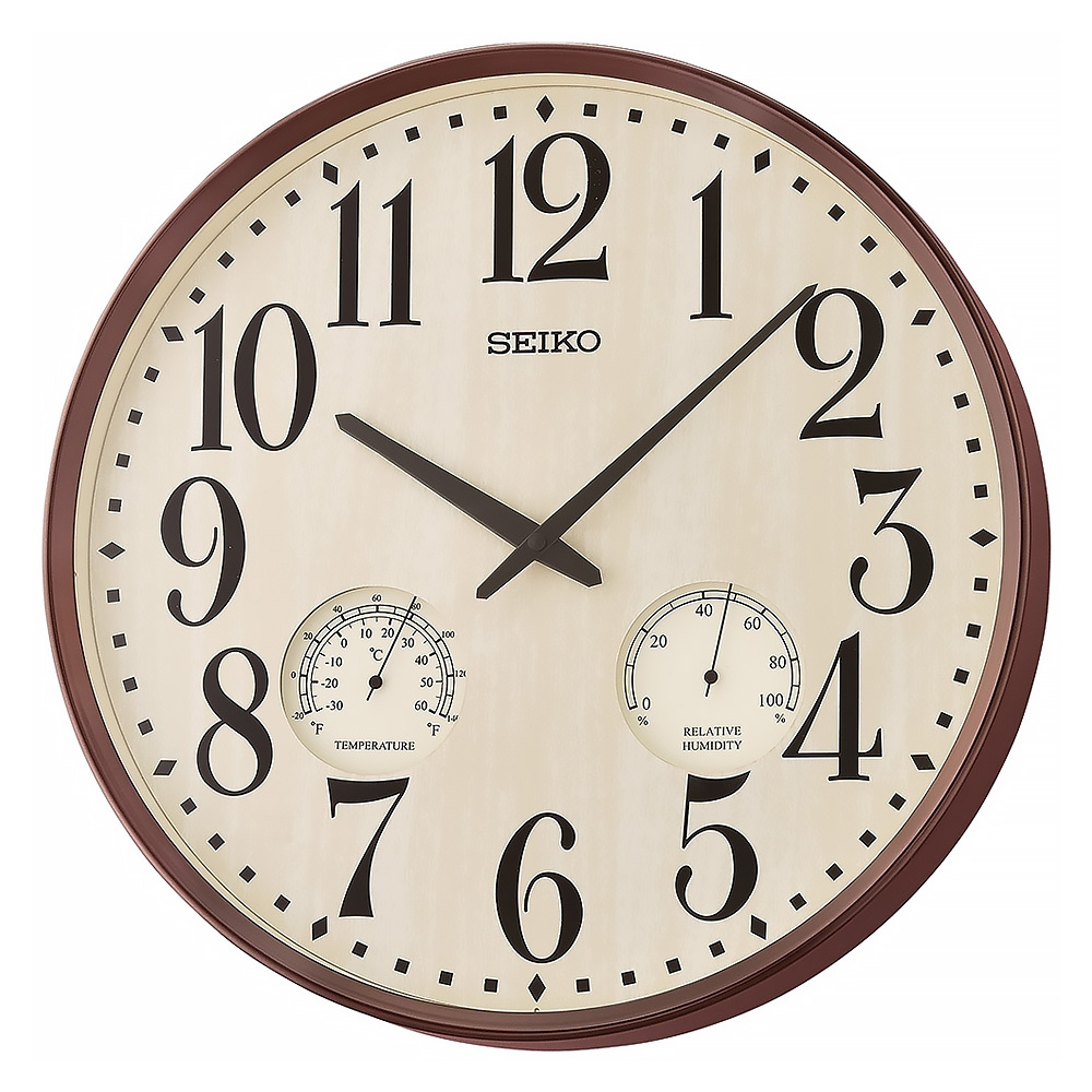 【SEIKO 精工】QXA783B 棕米色 復古 簡約 大字 辦公 溫度 濕度 雙功能 時鐘 掛鐘