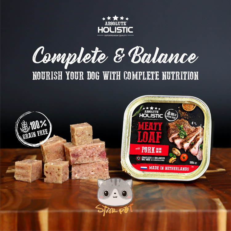 Absolute Holistic PORK Complete & Balanced Meaty Loaf Wet Tray Food for Dog 100g