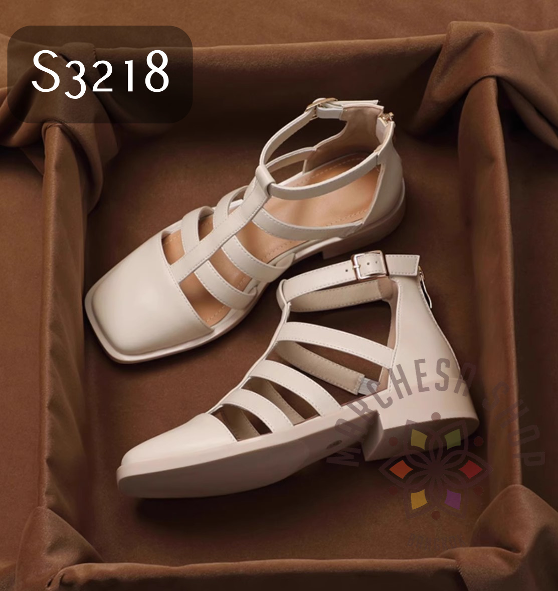 S3218 - 全真皮羊皮羅馬方頭涼鞋