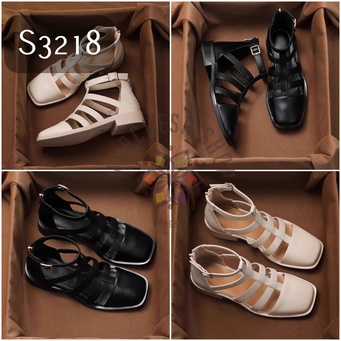 S3218 - 全真皮羊皮羅馬方頭涼鞋