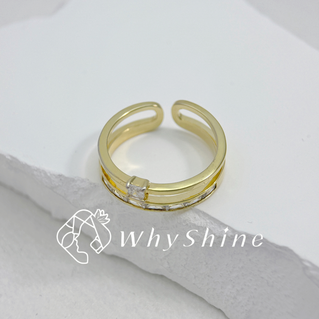 雙圈單鑽配小方鑽戒指