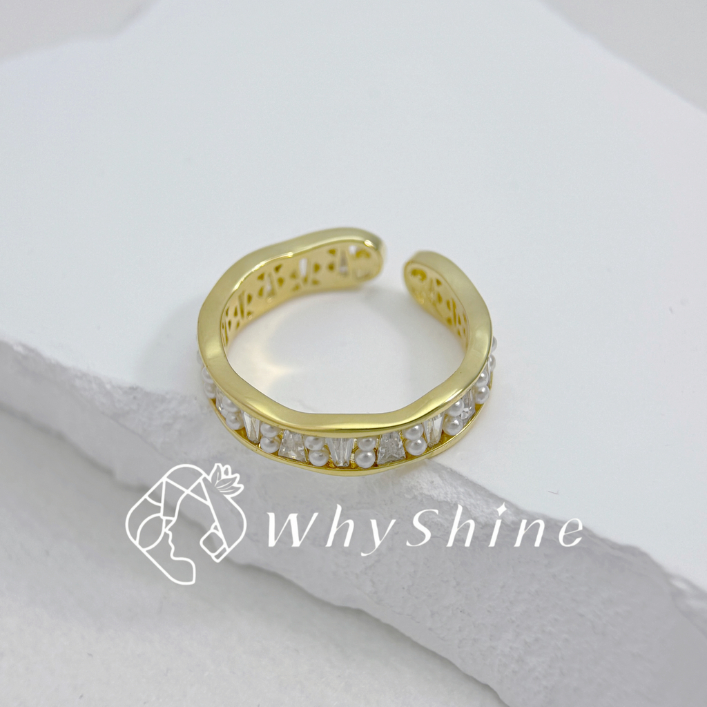 氣質珍珠鑲鑽間隔戒指