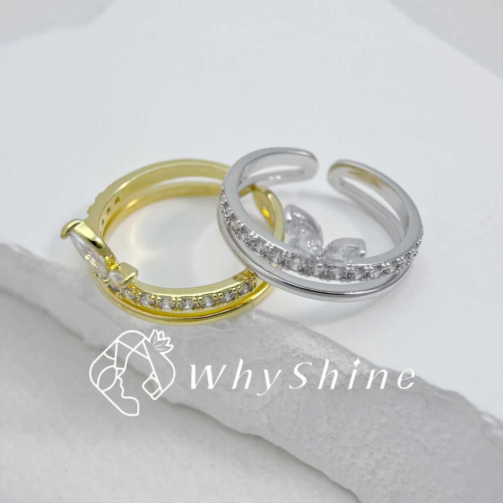 雙圈巾結款鑲鑽戒指