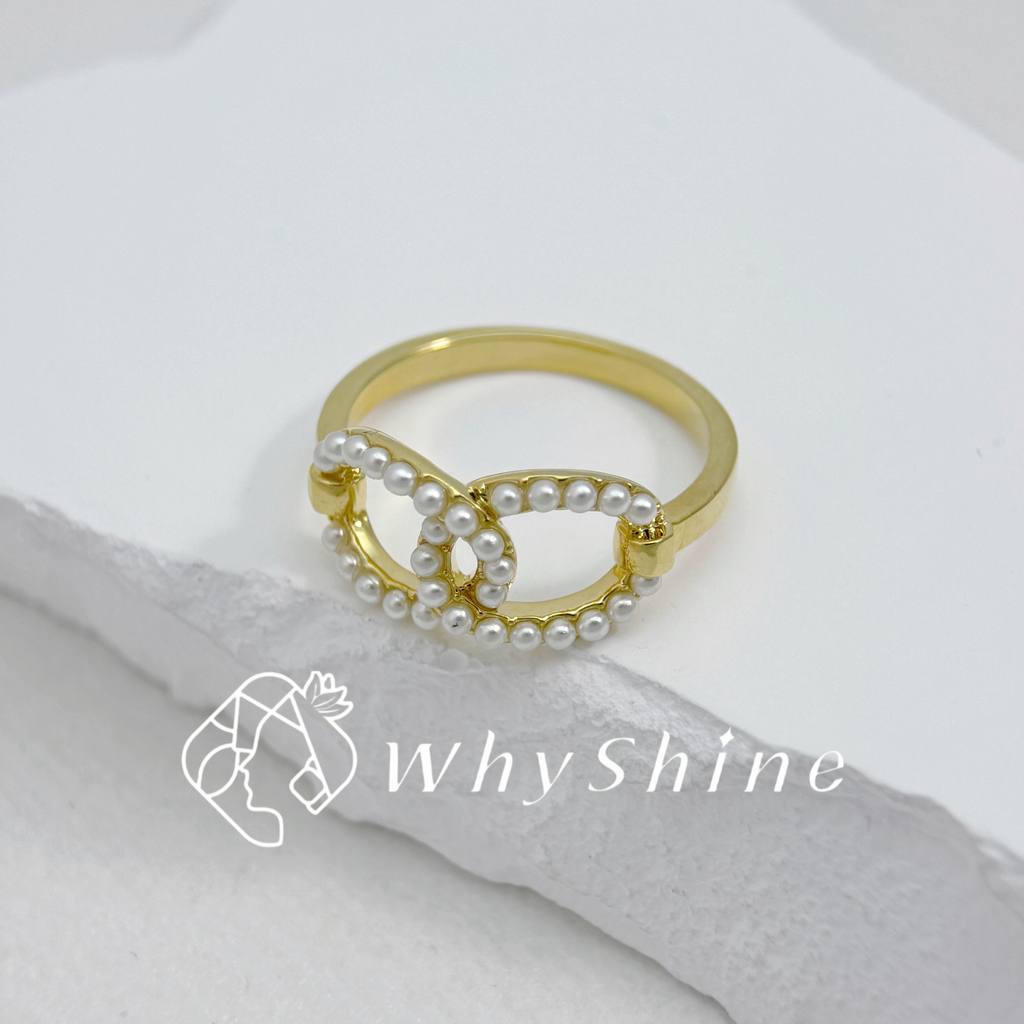 珍珠雙圈交叉款戒指