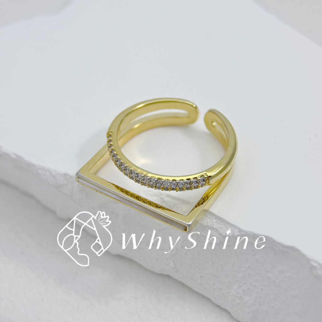 雙圈DO型母貝鑲鑽戒指