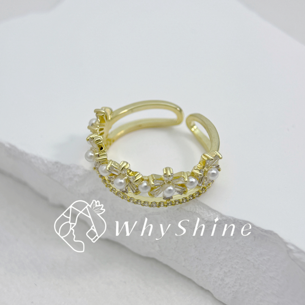 雙圈花朵線鑽戒指