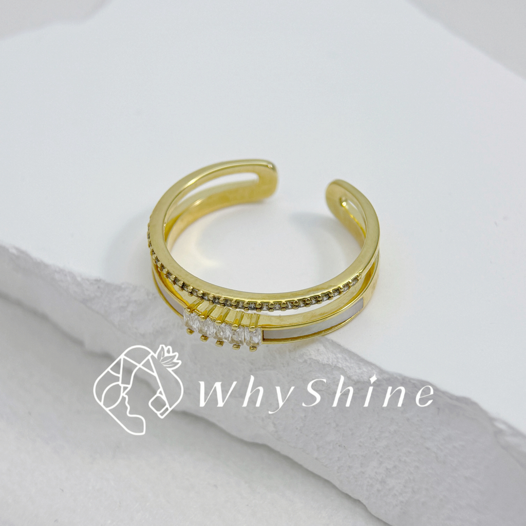 雙圈母貝搭線鑽戒指