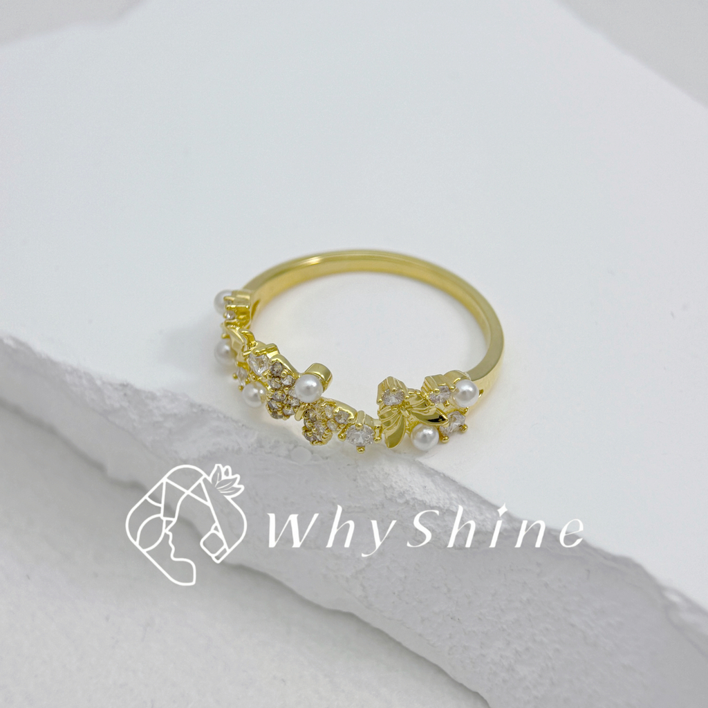 氣質珍珠蝴蝶碎鑽戒指