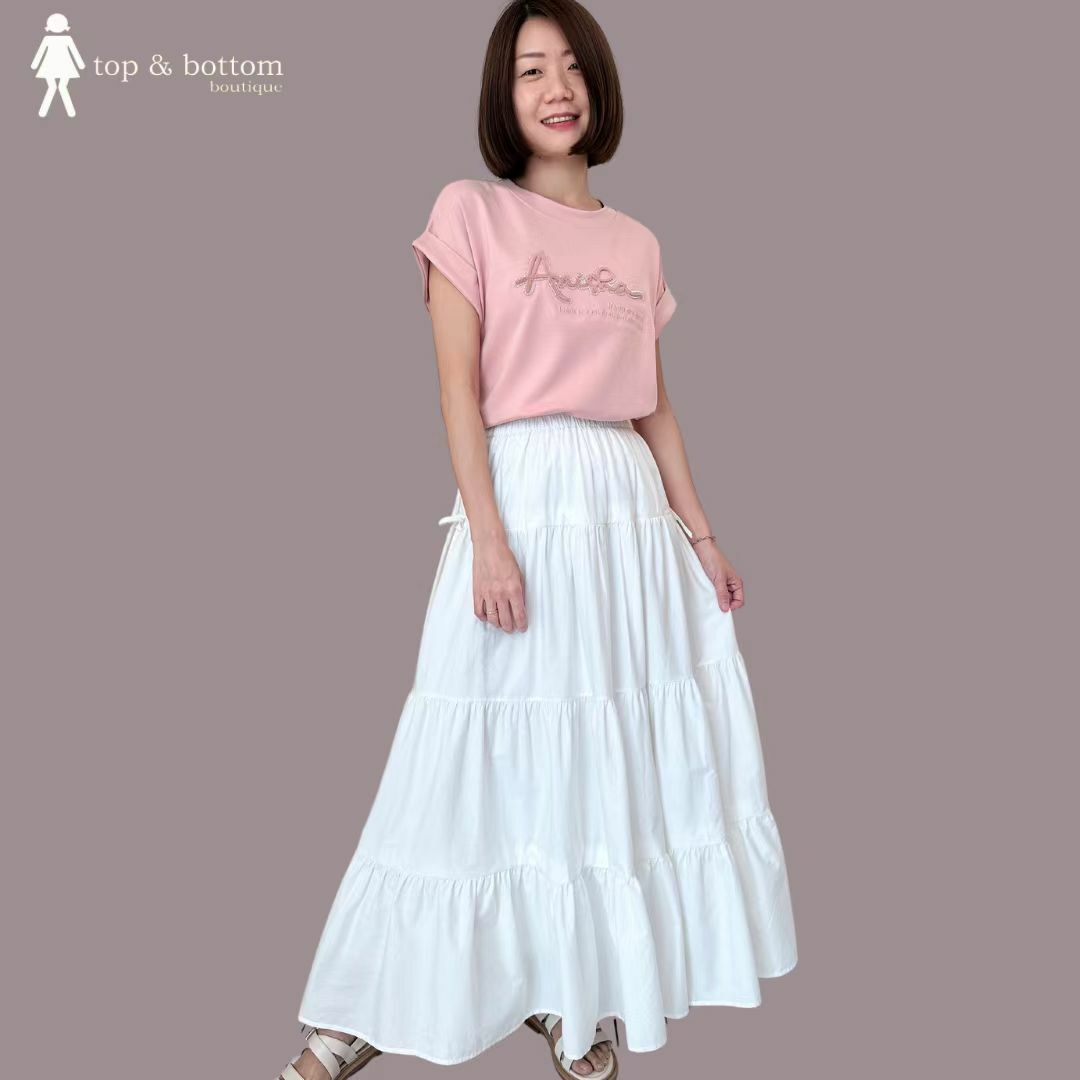 ELASTIC WAISTED TIERED LONG SKIRT