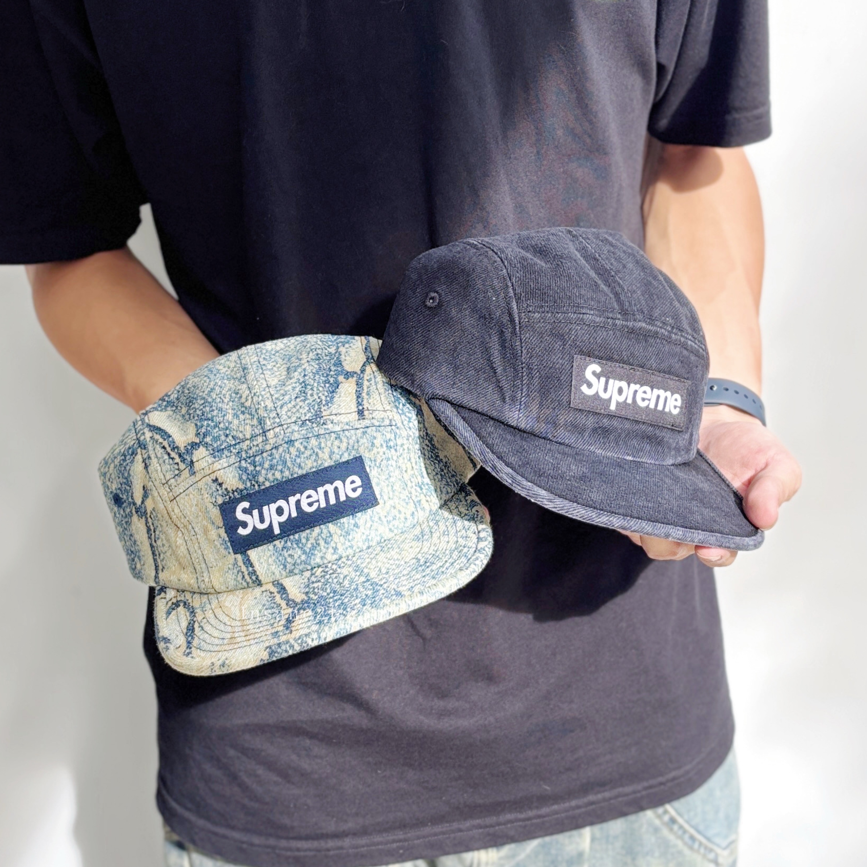 SUPREME 帆布 五分割帽 老帽 黑//潑漆藍//做舊黑 帽子