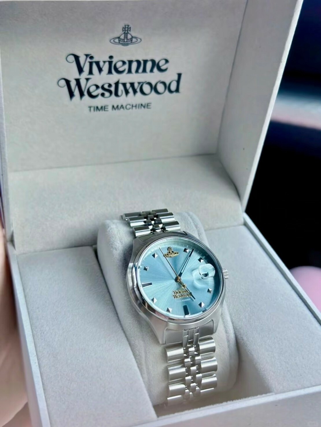 限時五折 Vivienne Westwood 質感冰藍土星Logo手錶 女錶 石英機芯 精鋼錶帶 西太后