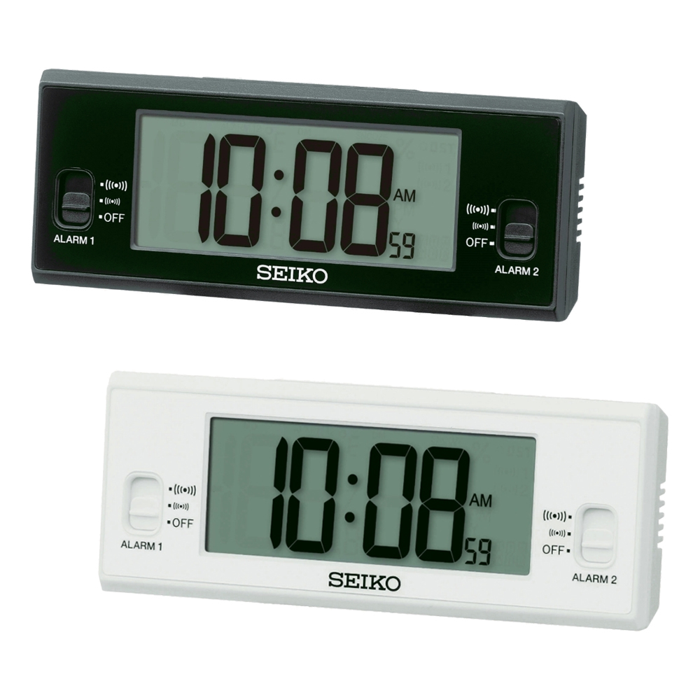 (預購)【SEIKO 精工】QHL093 長形 溫度 濕度 日曆 貪睡 燈光 雙鬧鈴 電子鐘 桌鐘