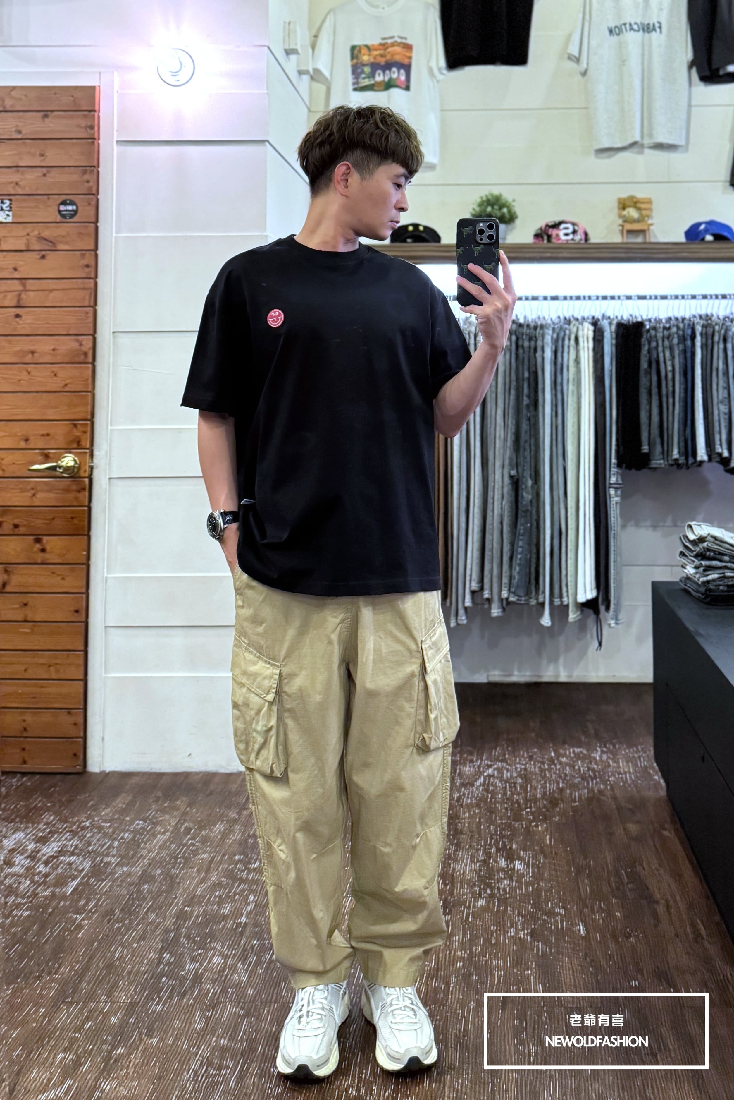 『新品上市』重磅細格斜口袋魔鬼氈工裝寬褲-卡其(NOF24098285)