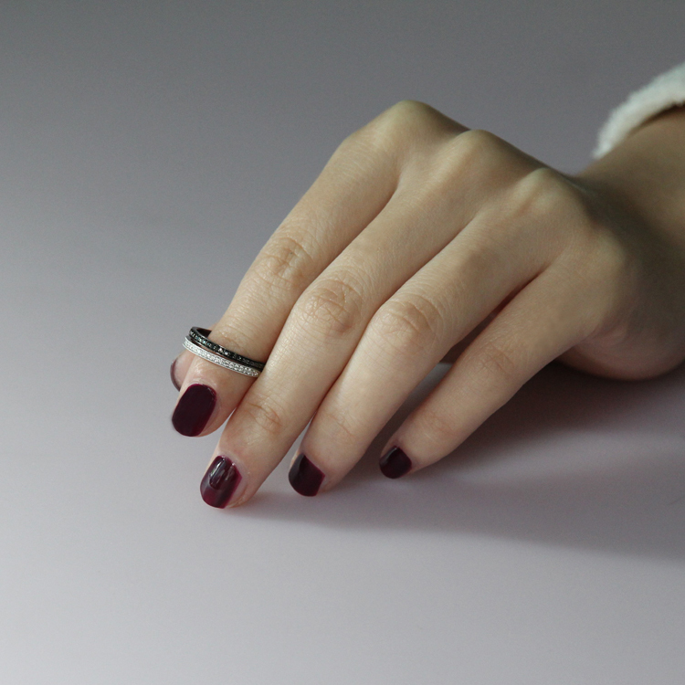 黑鑽18K極細永恆線戒