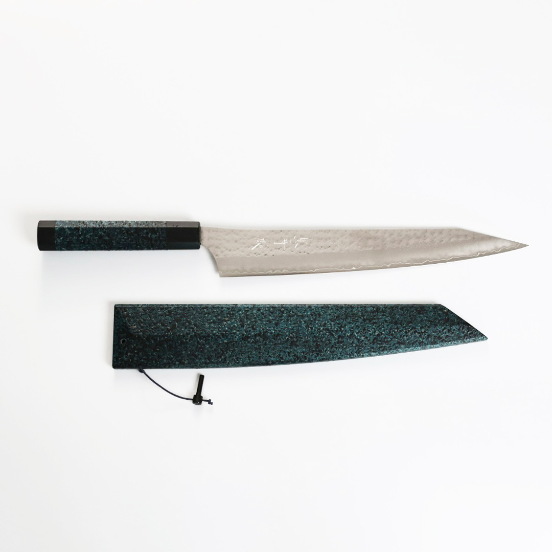 藍包丁 閃光藍天目 筋引 270mm SG2鋼/付鞘