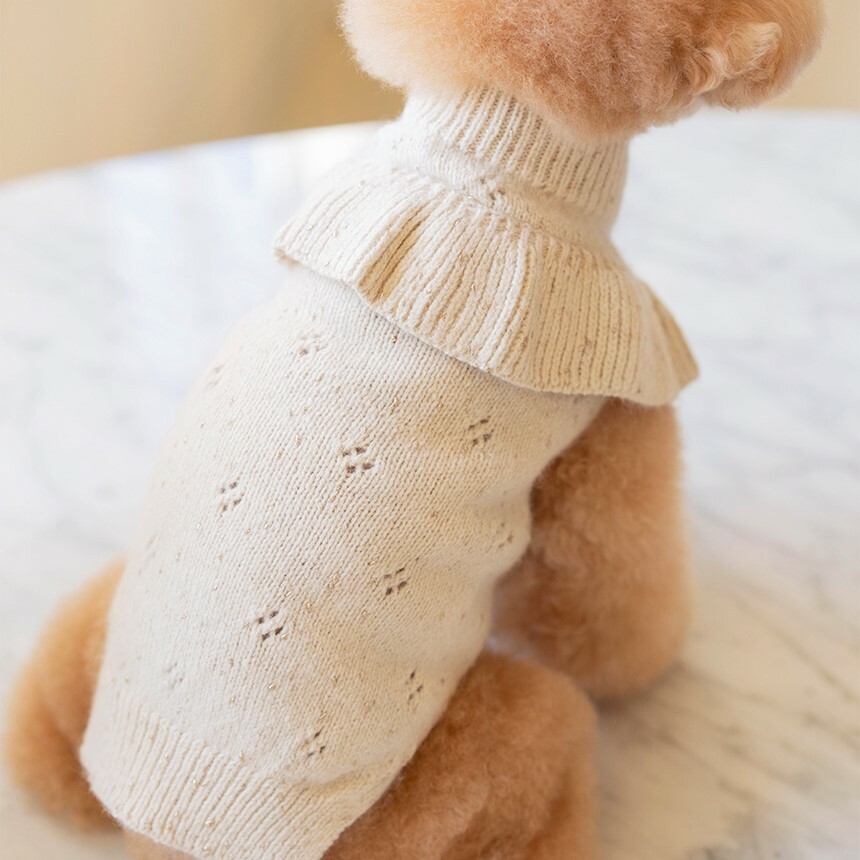 OPAAAP 閃亮花領針織毛衣 (燕麥奶)