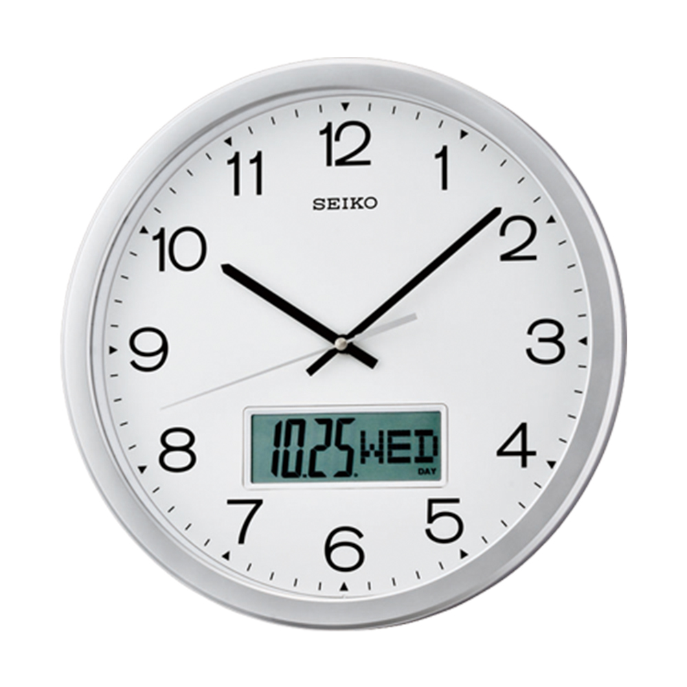 【SEIKO 精工】QXL007S 簡約 日系 雙顯 星期日期顯示 靜音 掛鐘