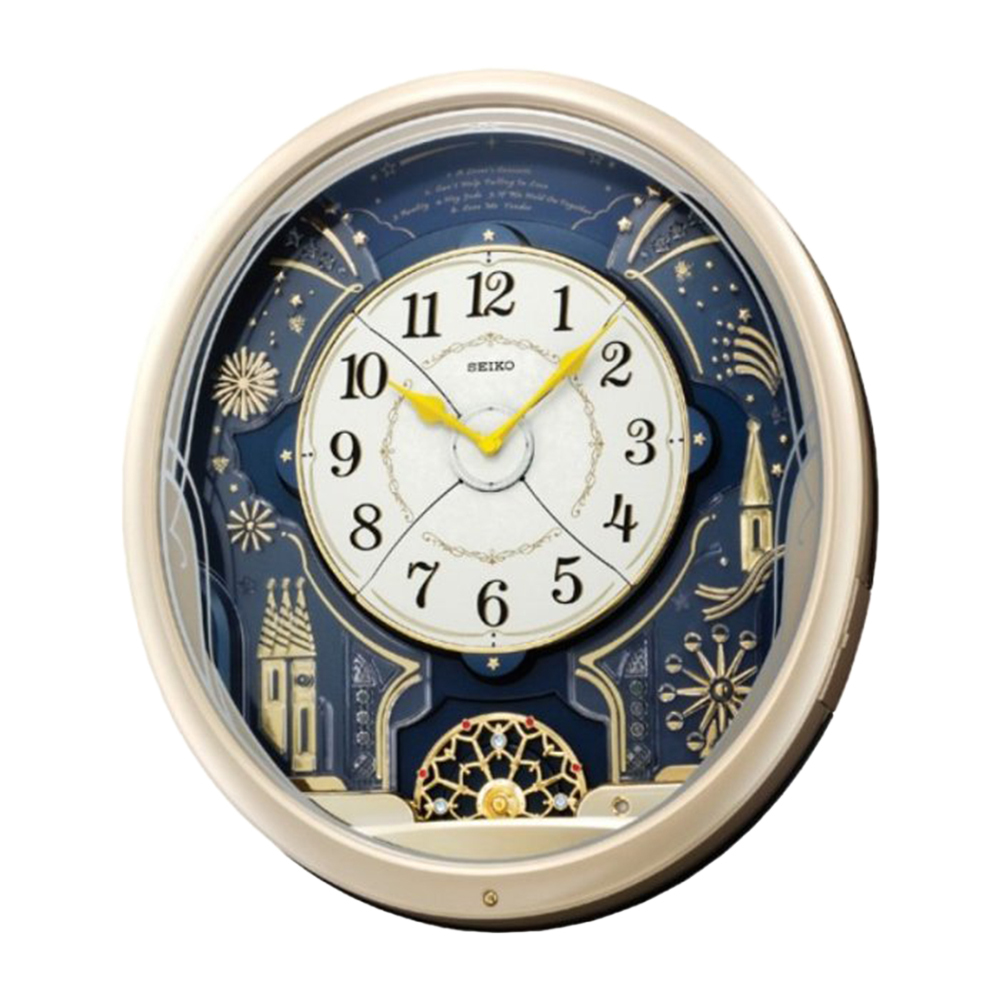 (預購)【SEIKO 精工】QXM239S 歐風 煙火 水晶旋轉擺飾 整點報時 光控 音樂 掛鐘