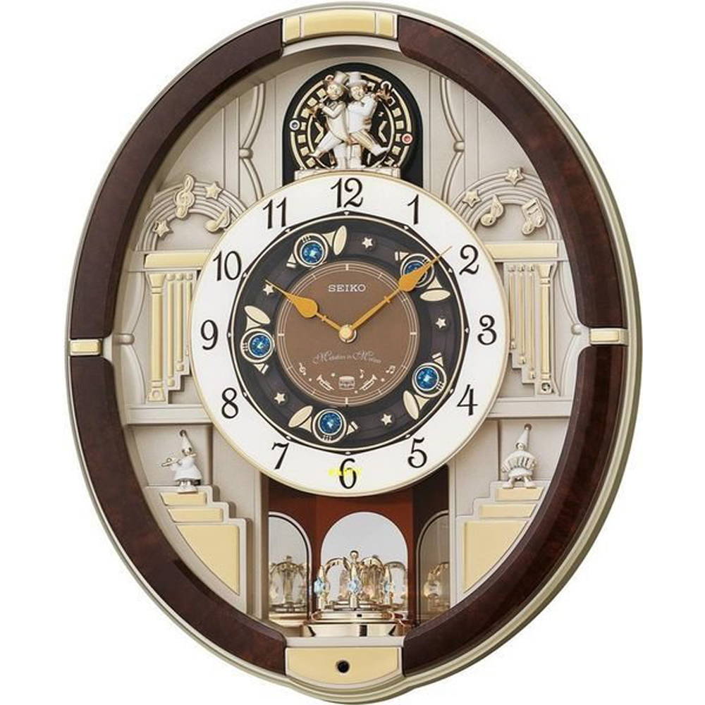 【SEIKO 精工】QXM289B 古典 立體人偶 皇家工藝風 單向旋轉水晶 整點報時 音樂 掛鐘