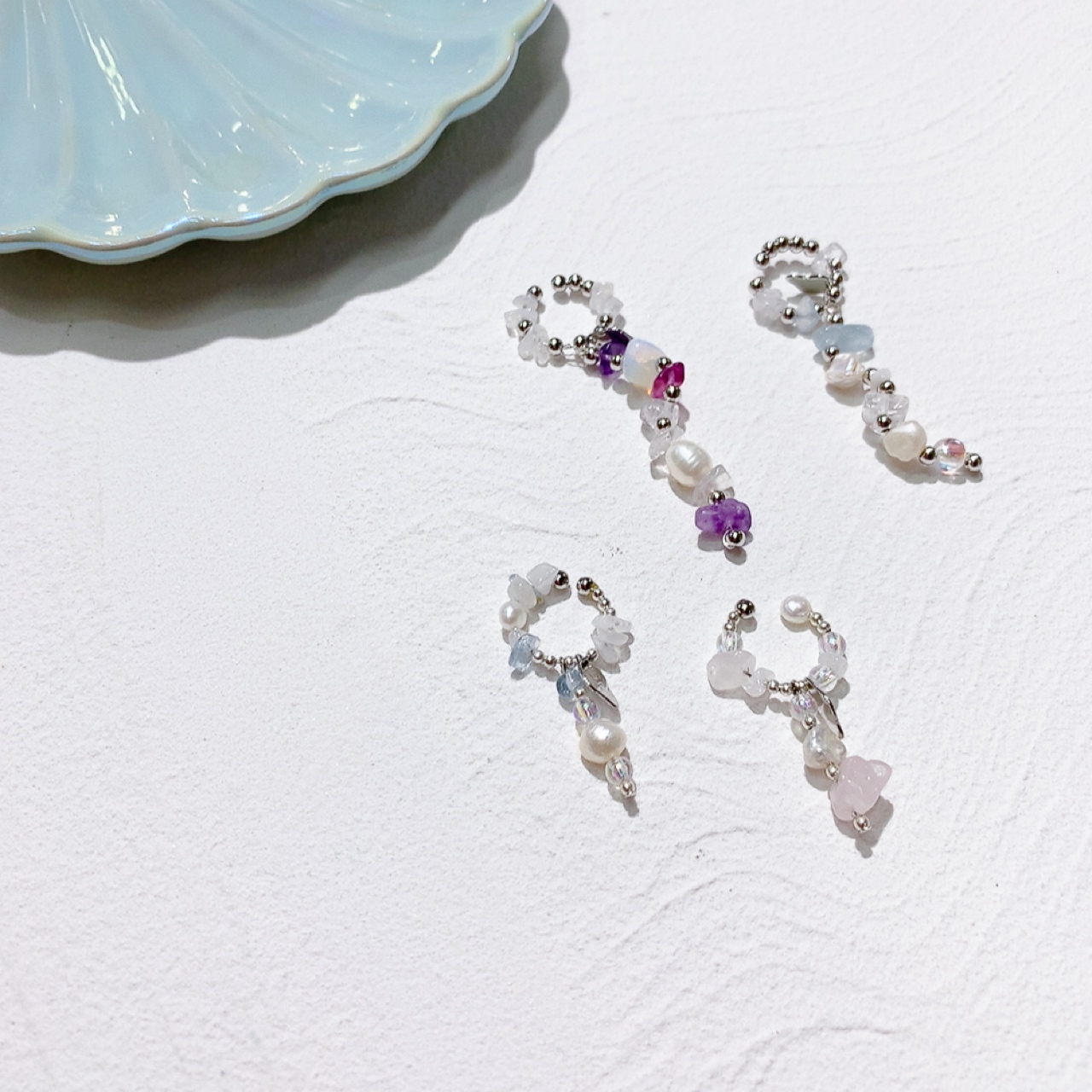 W手作天然石/珍珠耳骨夾