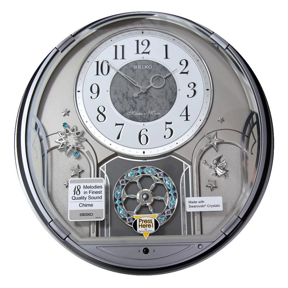 (預購)【SEIKO 精工】QXM375S 單向旋轉 施華洛世奇水晶擺飾 整點報時 音樂 時鐘 掛鐘