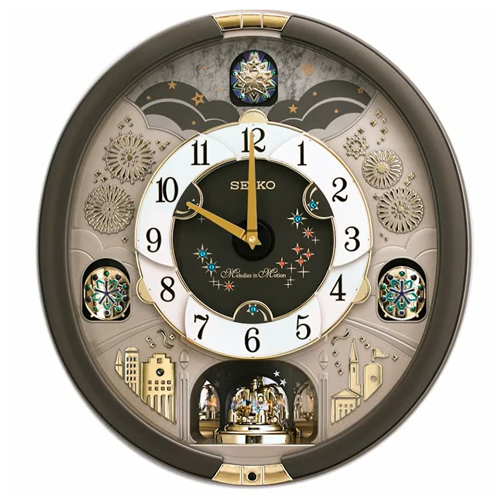 【SEIKO 精工】QXM385N 絢麗 多彩 繽紛 煙火 水晶擺飾旋轉鐘盤 音樂 掛鐘