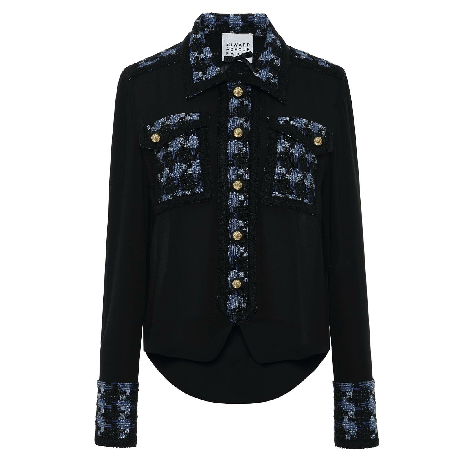 1EA0929-026 EDWARD ACHOUR Embellished Long-sleeved Shirt Black/Denim #070601/719 (C-EU-E)