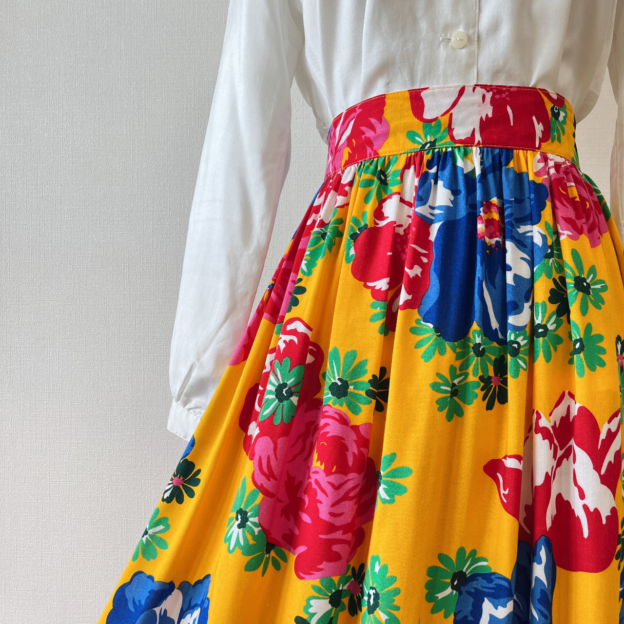 熱情果黃水彩古着半裙