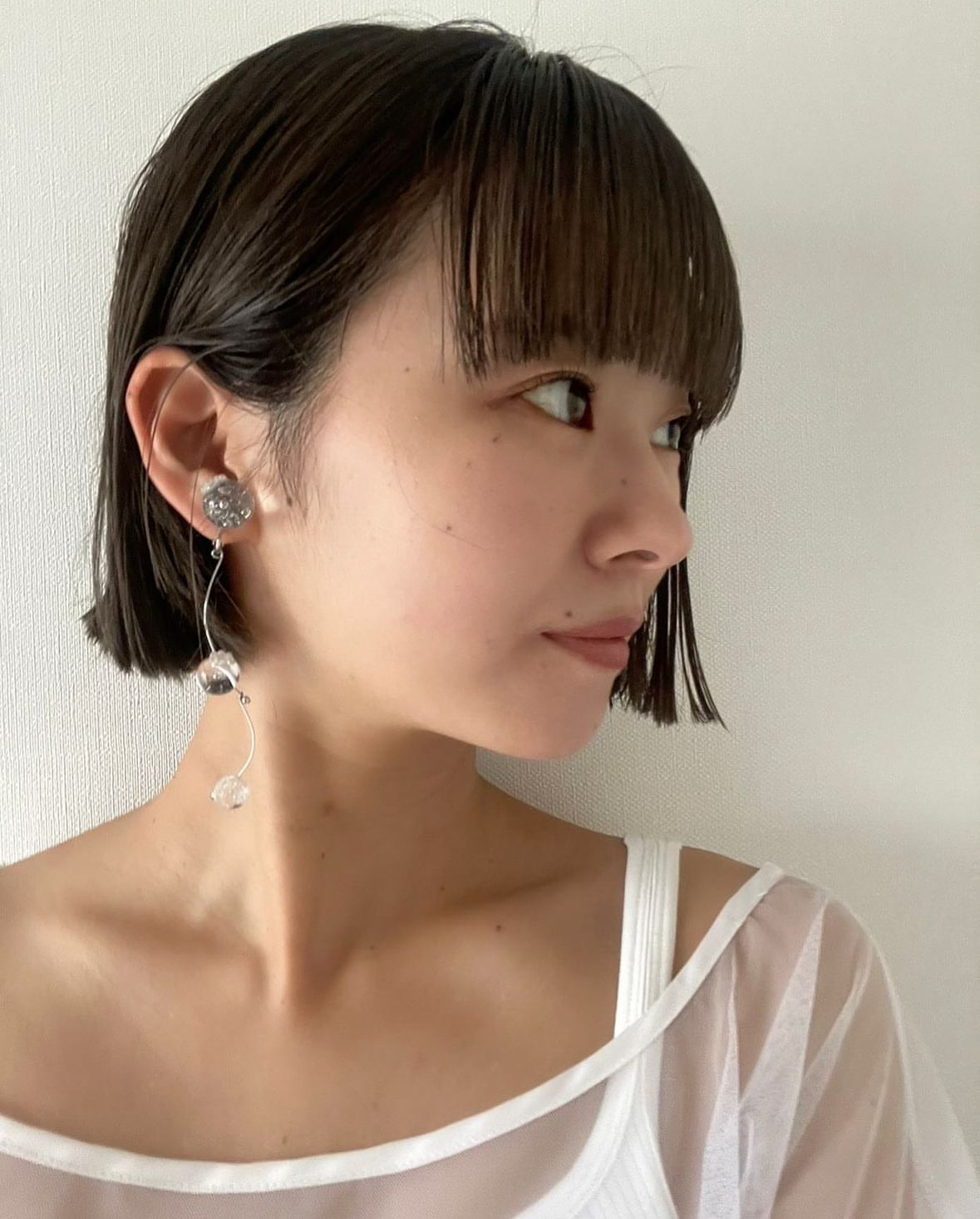 [手作家] 透明感球體波浪耳環