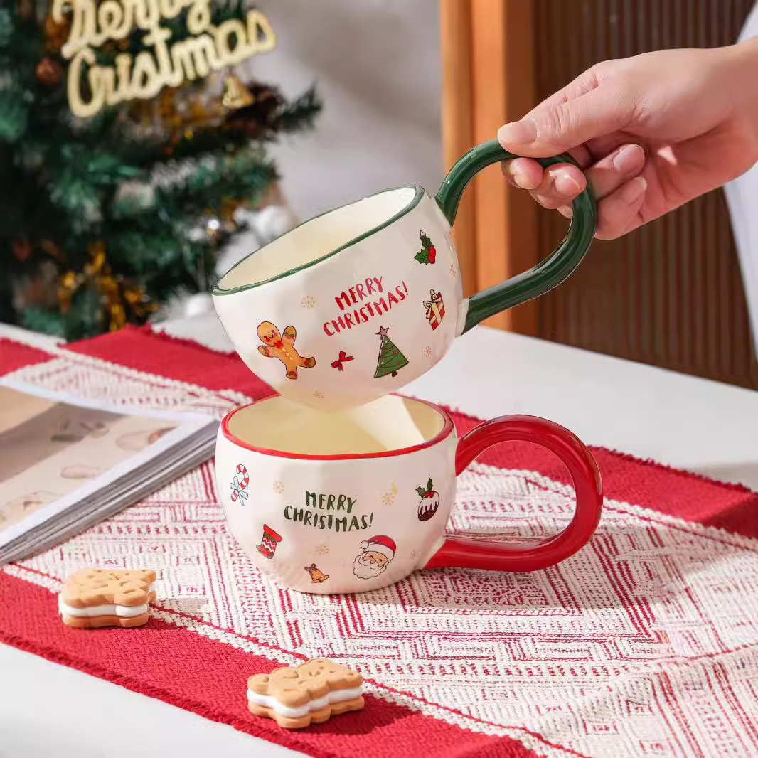 《4855》聖誕快樂可愛大耳陶瓷馬克杯330ml