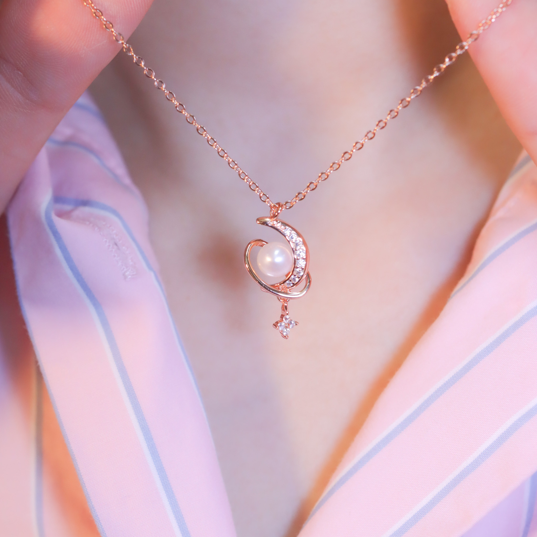 | 925純銀・白金・玫瑰金・珍珠 | 當月亮轉動時項鍊  (銀/玫瑰金) | NE1215 |