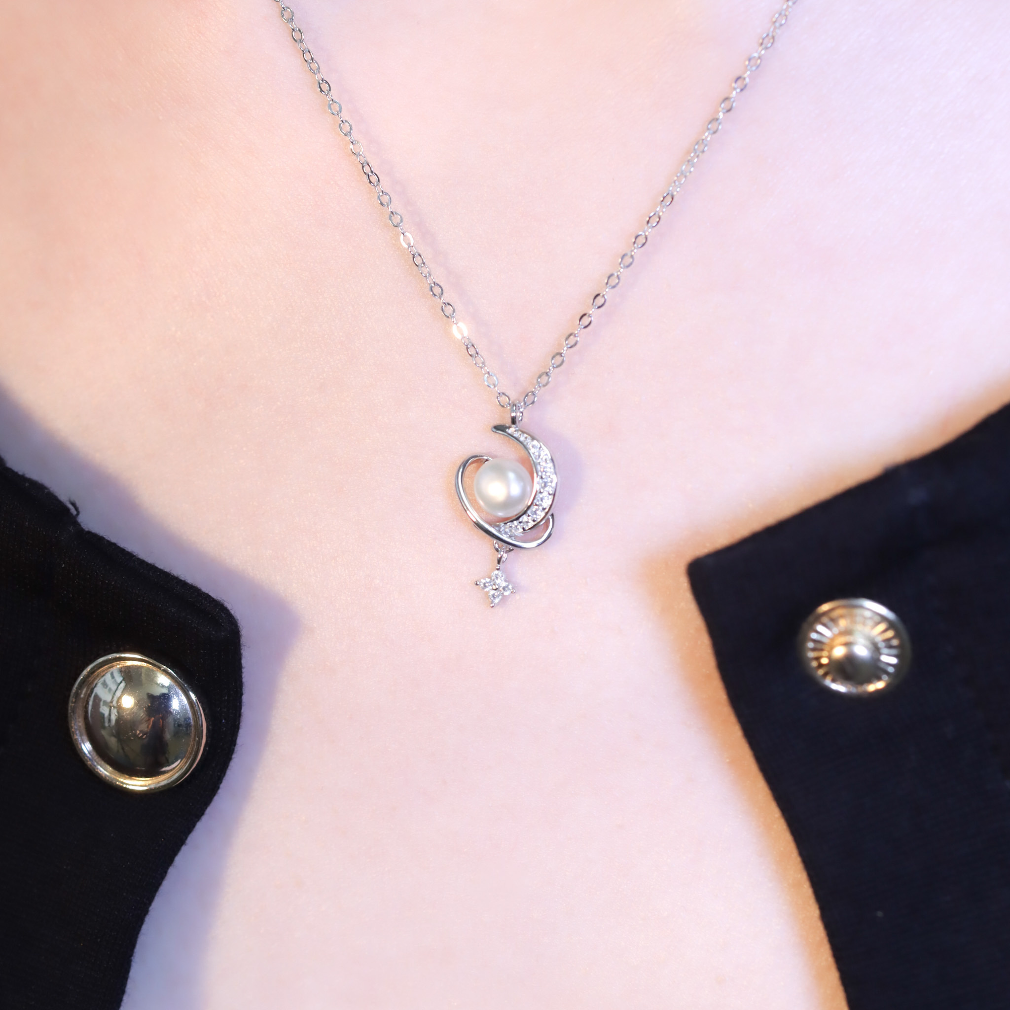 | 925純銀・白金・玫瑰金・珍珠 | 當月亮轉動時項鍊  (銀/玫瑰金) | NE1215 |