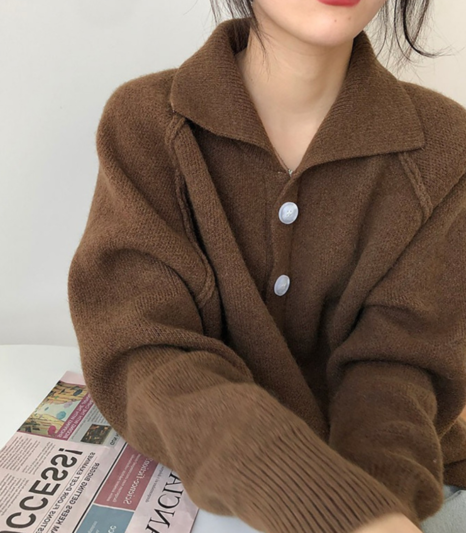 正韓ᴷᴼᴿᴱᴬ 🇰🇷新款翻領復古風針織開衫毛衣外套（四色）