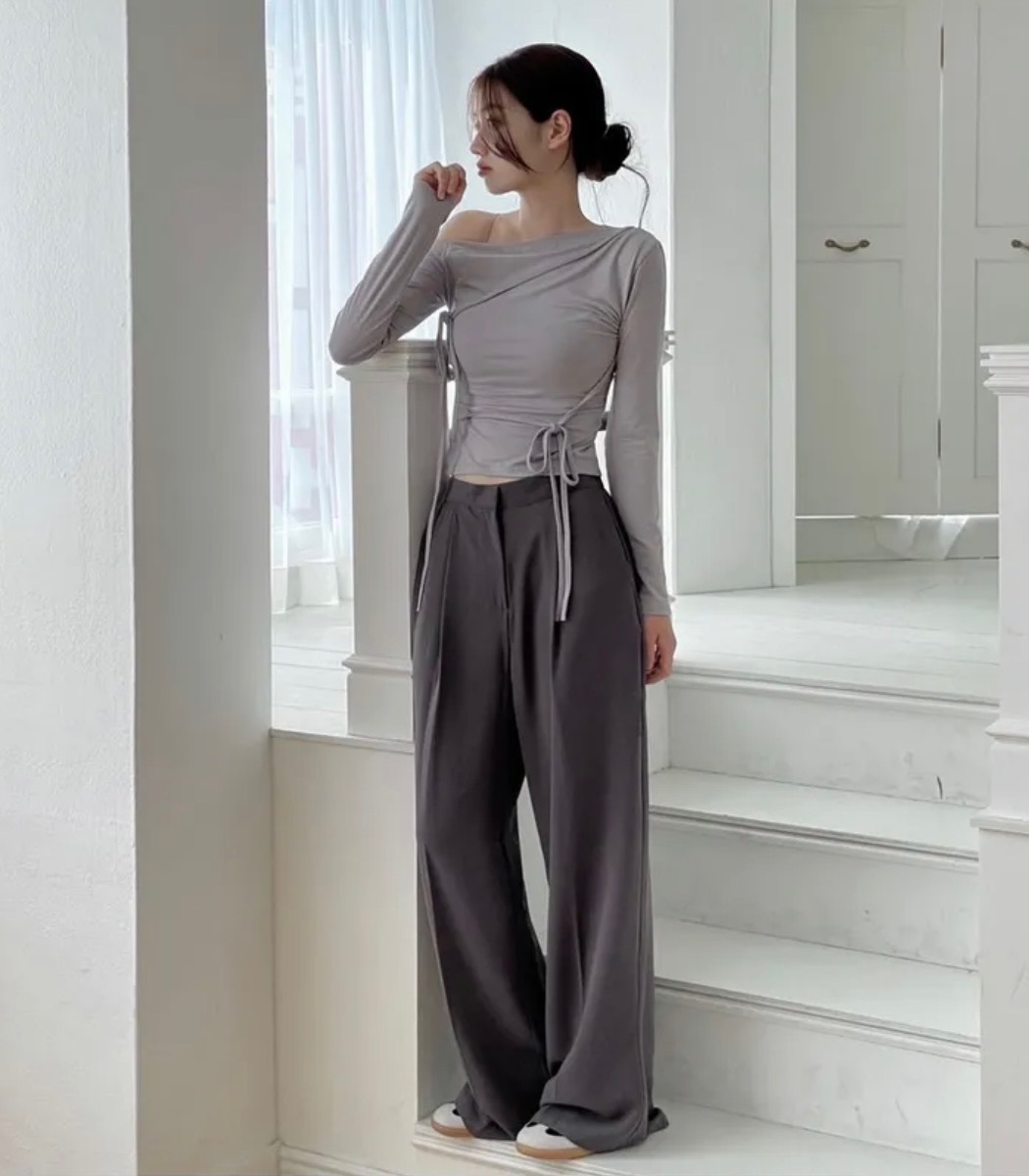 【優惠預訂】KR DOUBLE RIBBON STRAP ONE SHOULDER TOP（3色）