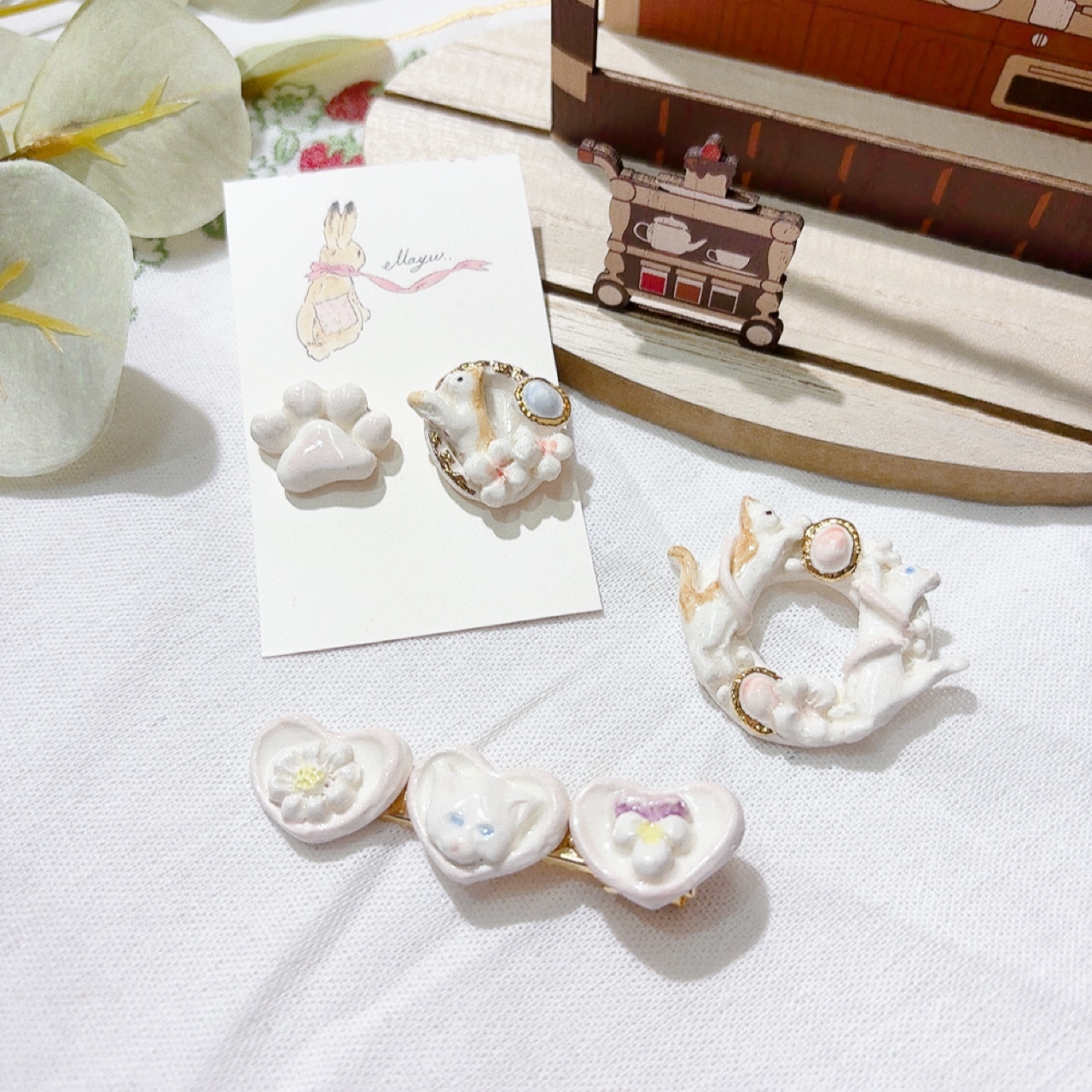 [手作家] 貓咪髮夾/耳環/胸針