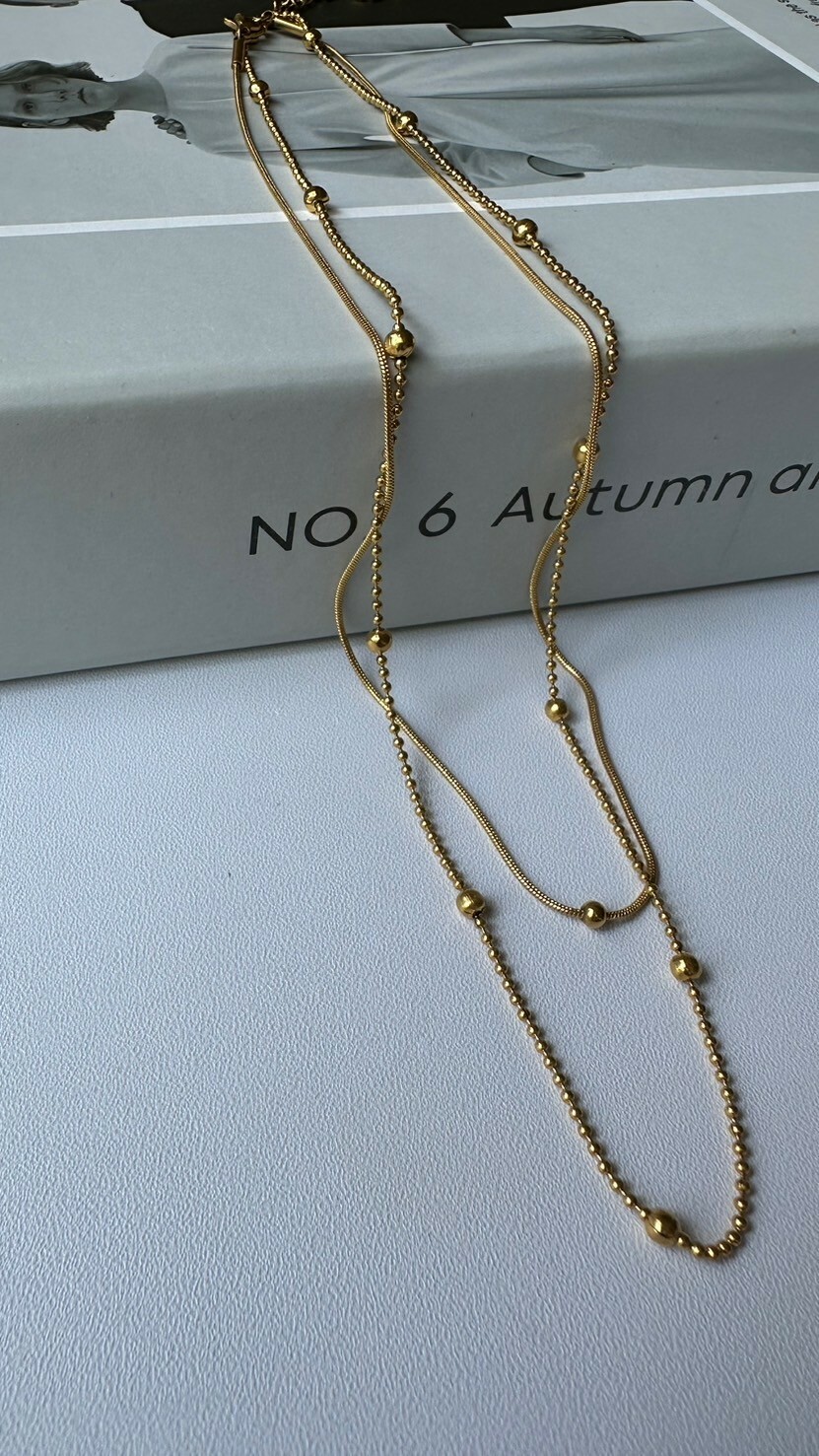 SS double chain tiny ball necklace