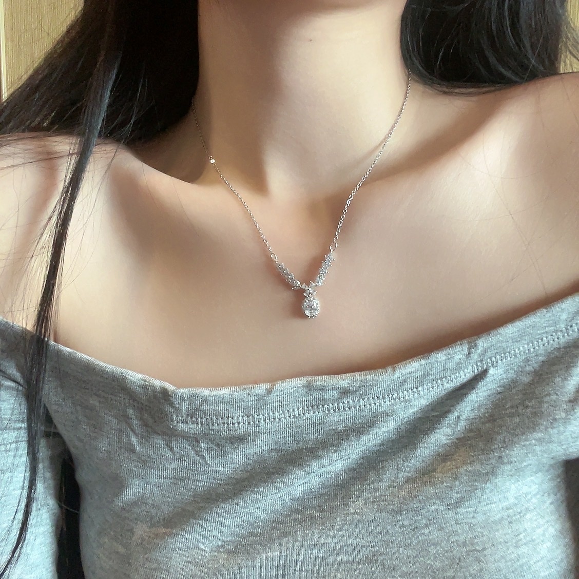silver 夢幻蕾絲鵝蛋銀鑽高奢項鍊/現貨1