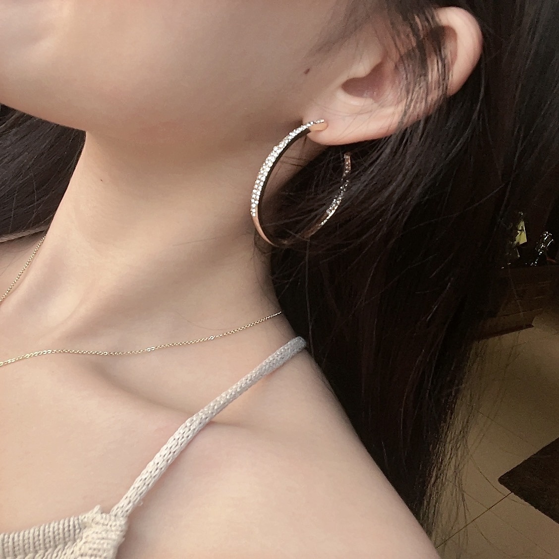 gold 巴黎奢華細緻前後內鑲金鑽大c圈